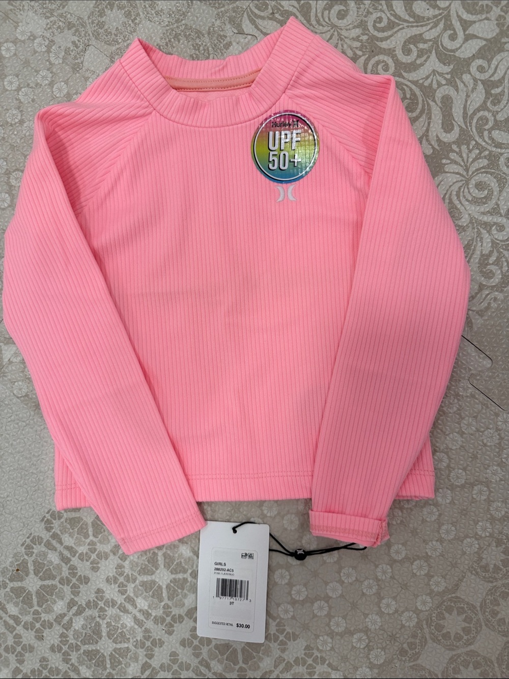 Hurley Pink Ribbed UPF 50+ Long Sleeve Tee